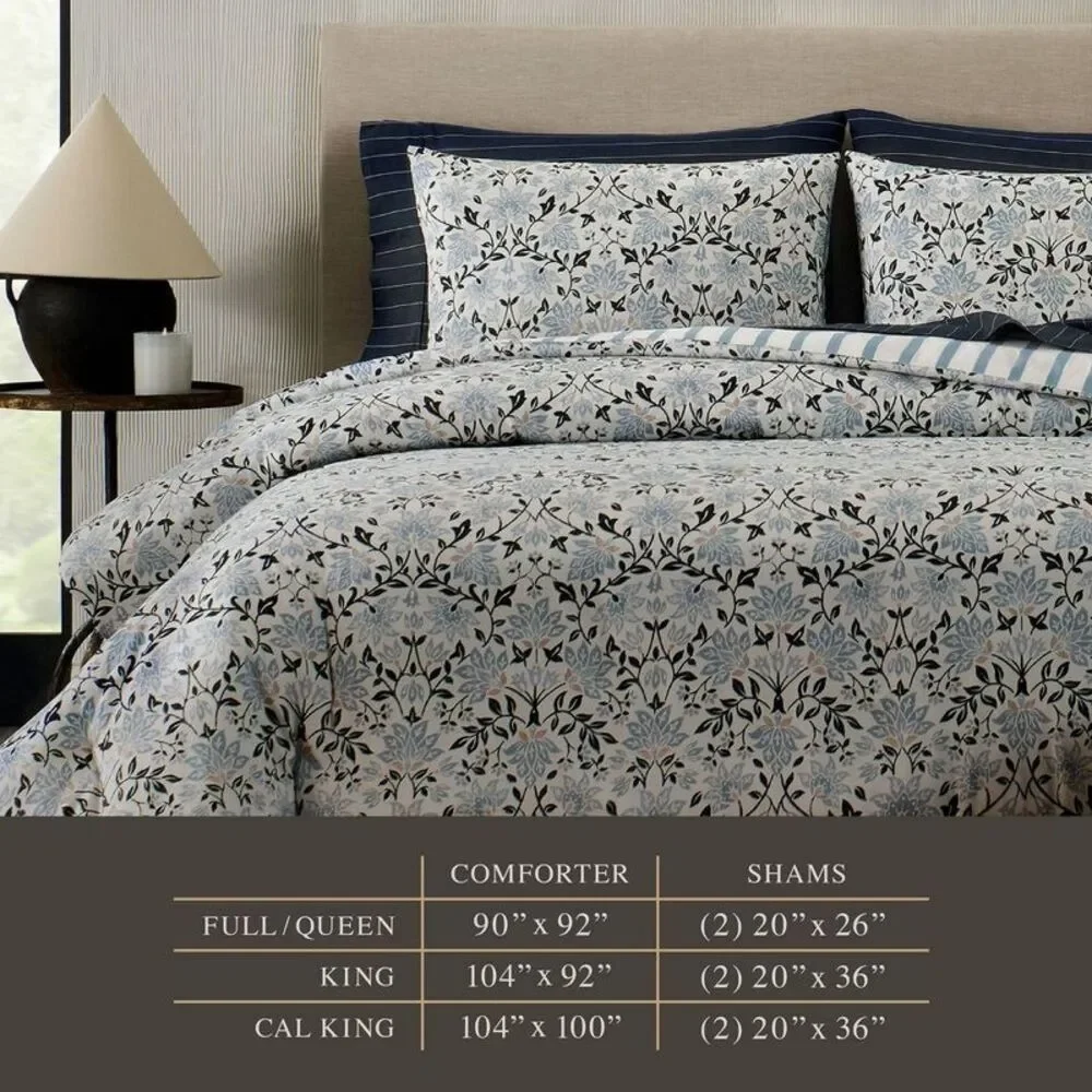 Jeremiah Brent Home 3pc King Floral 'Geneva' Cotton Comforter Set Blue